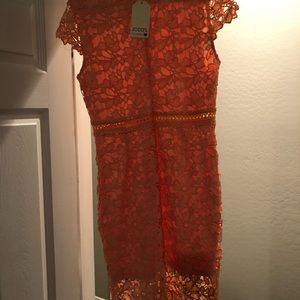 Lace detailed coral dress
